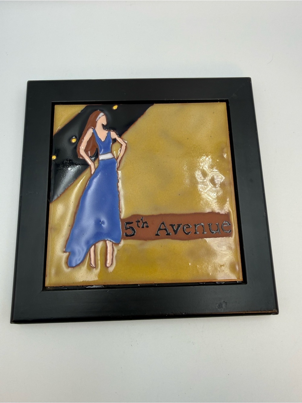 Vintage Made in Italy Ceramic Tile (5th Avenue) With Wood Frame